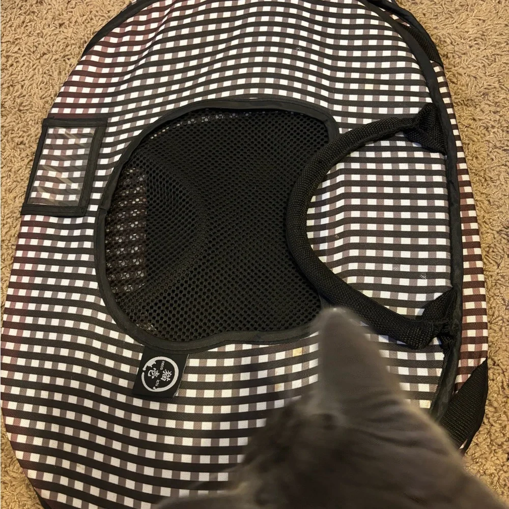 Pet Carrier with brown and White Plaid Design
